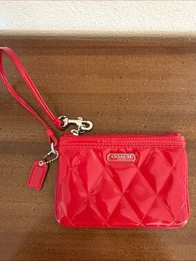 Coach Poppy Diamond Quilted Patent Leather Wristlet in Bright Red